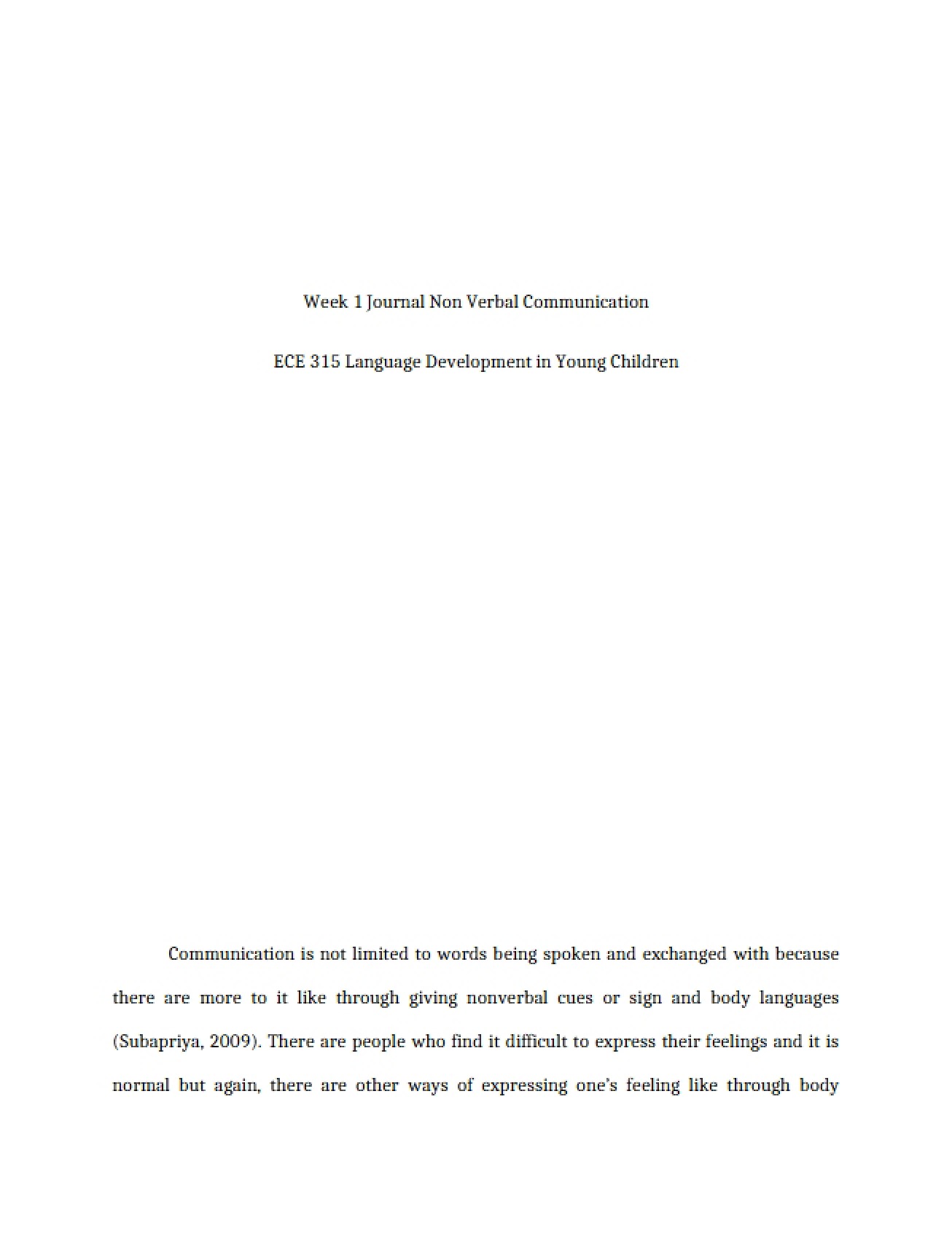 Non-Verbal Communication Journal - Week 1