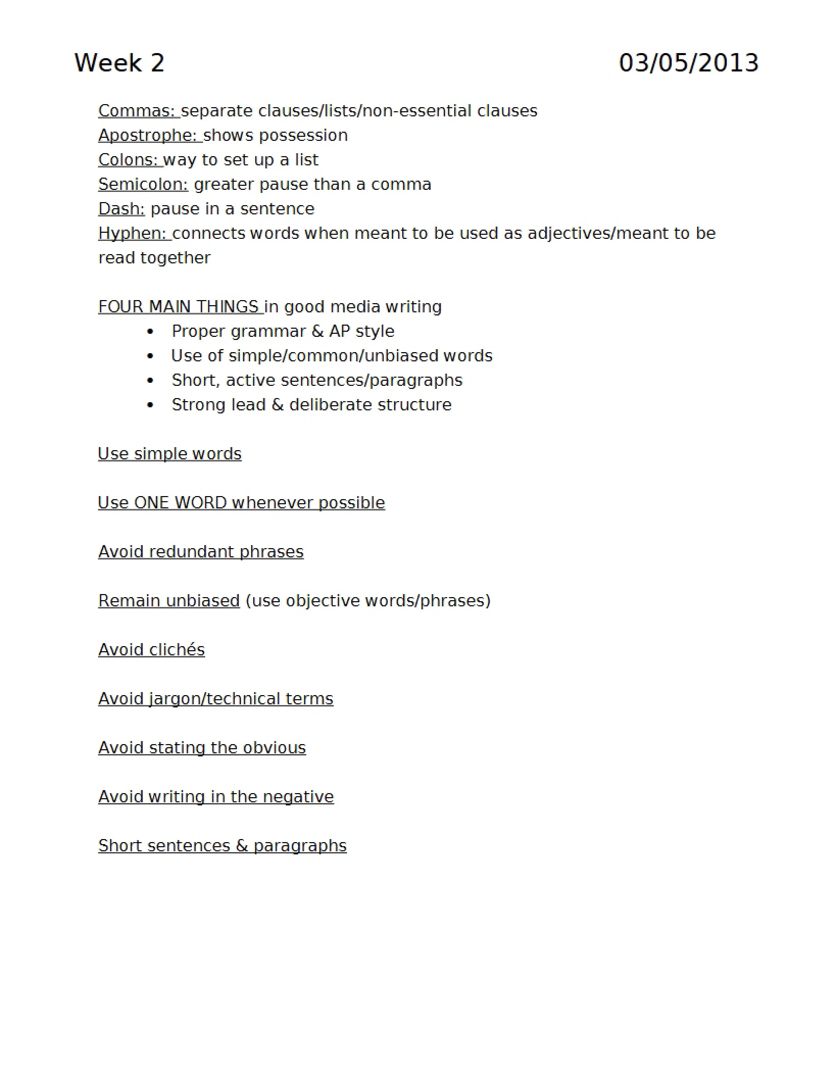 Materials for Week Two