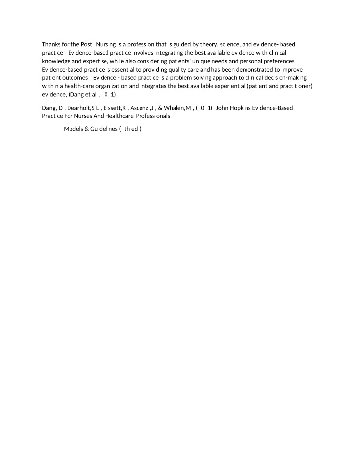 Johns Hopkins Models and Guidelines for Evidence-Based Practice in Nursing