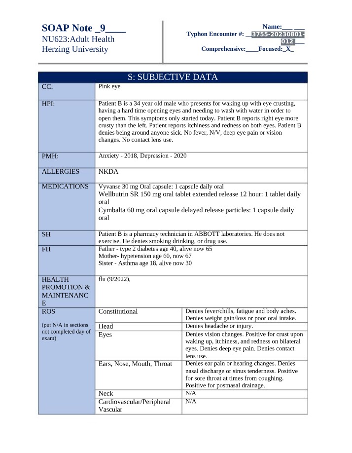Soap Note - NU623 Unit 13