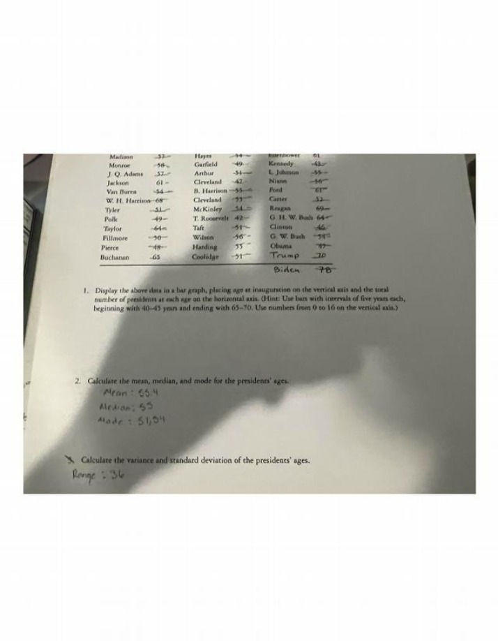 Statistics on Presidents' Ages