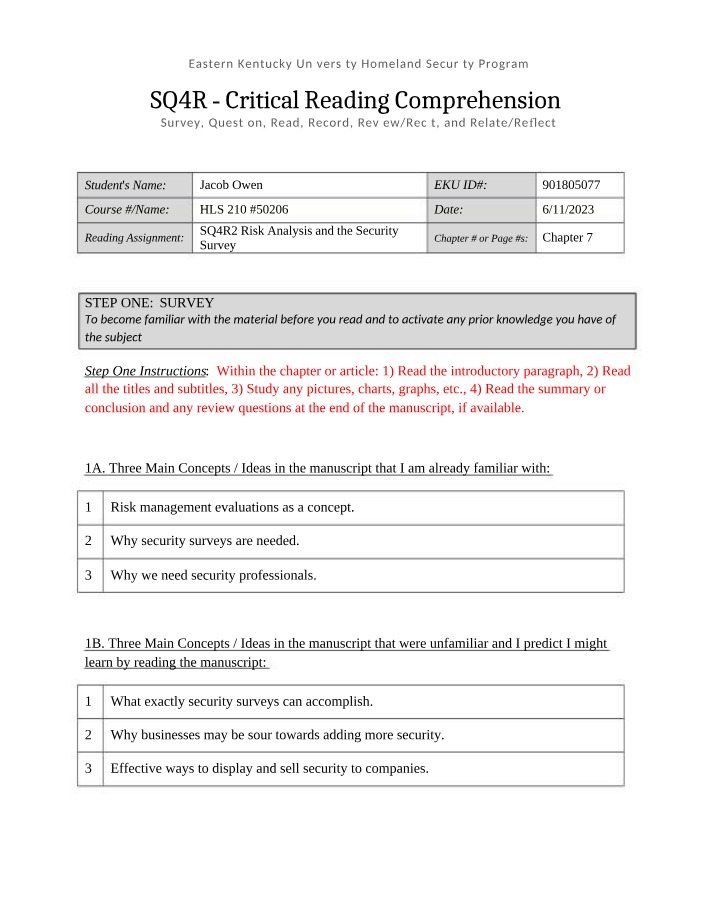 Critical Reading Comprehension SQ4R - Survey, Question, Read
