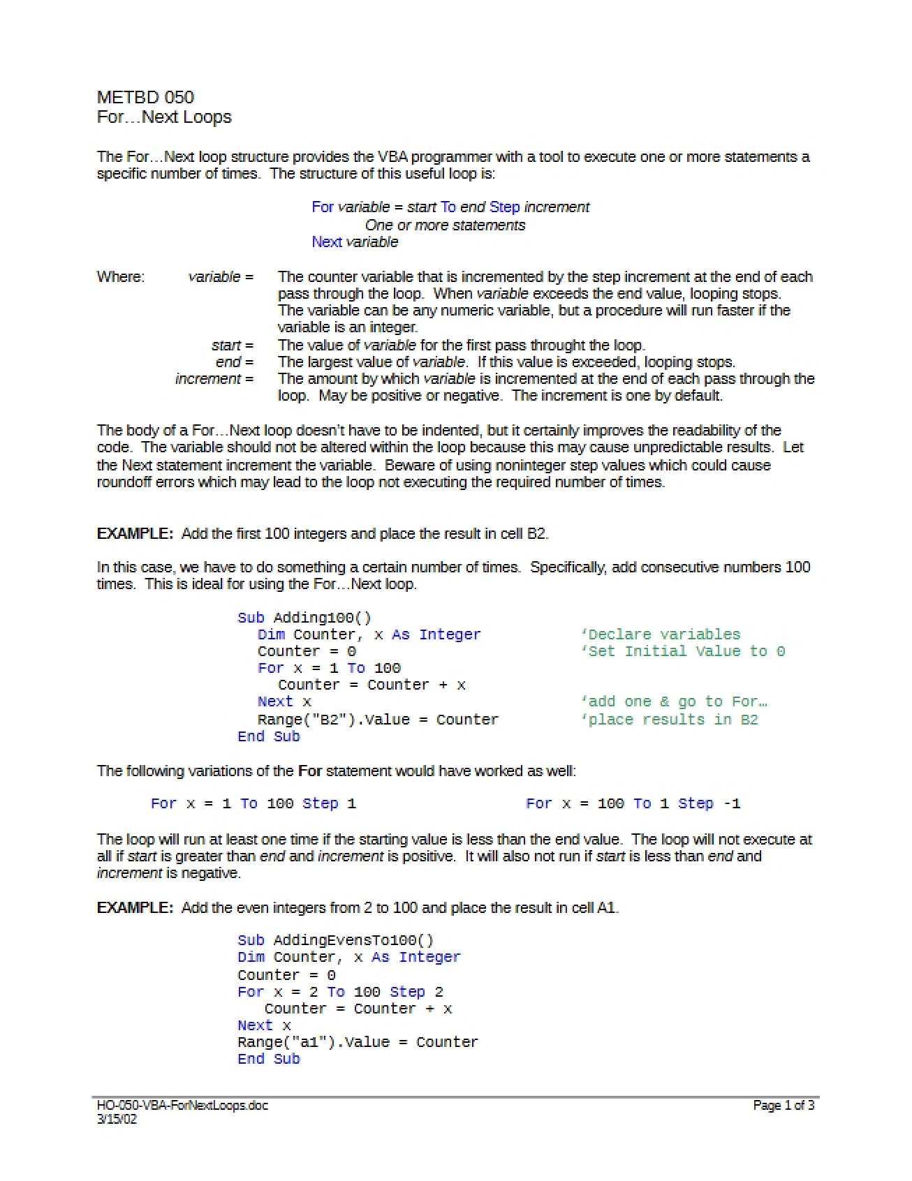 Looping Structures