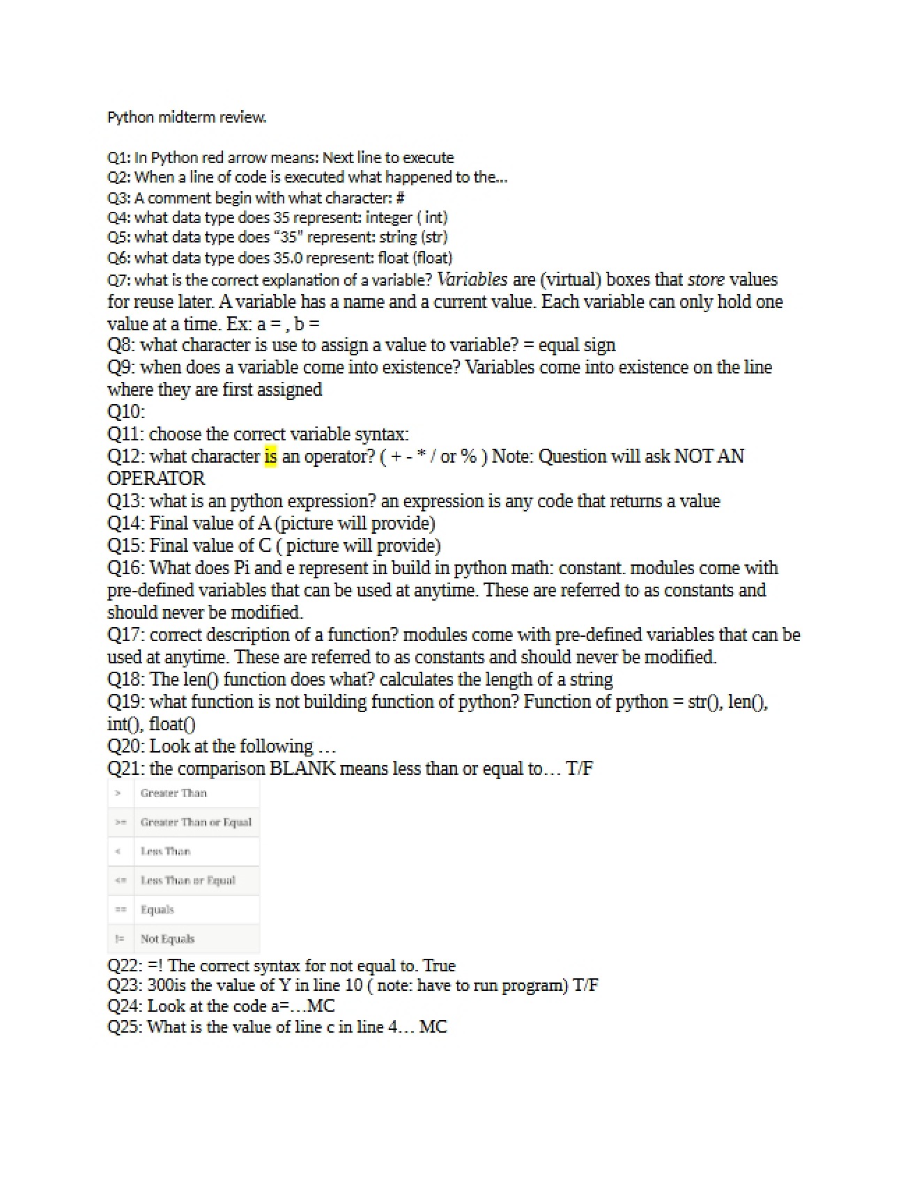 Review for the Python Midterm Exam