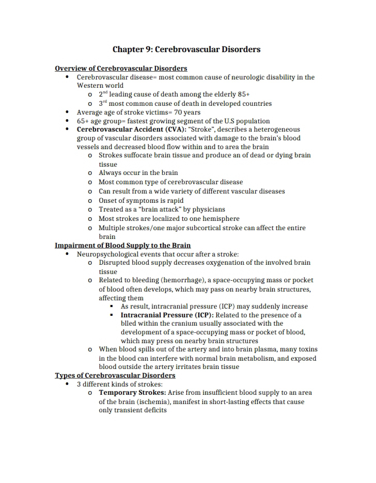 Disorders of Cerebrovascular Nature
