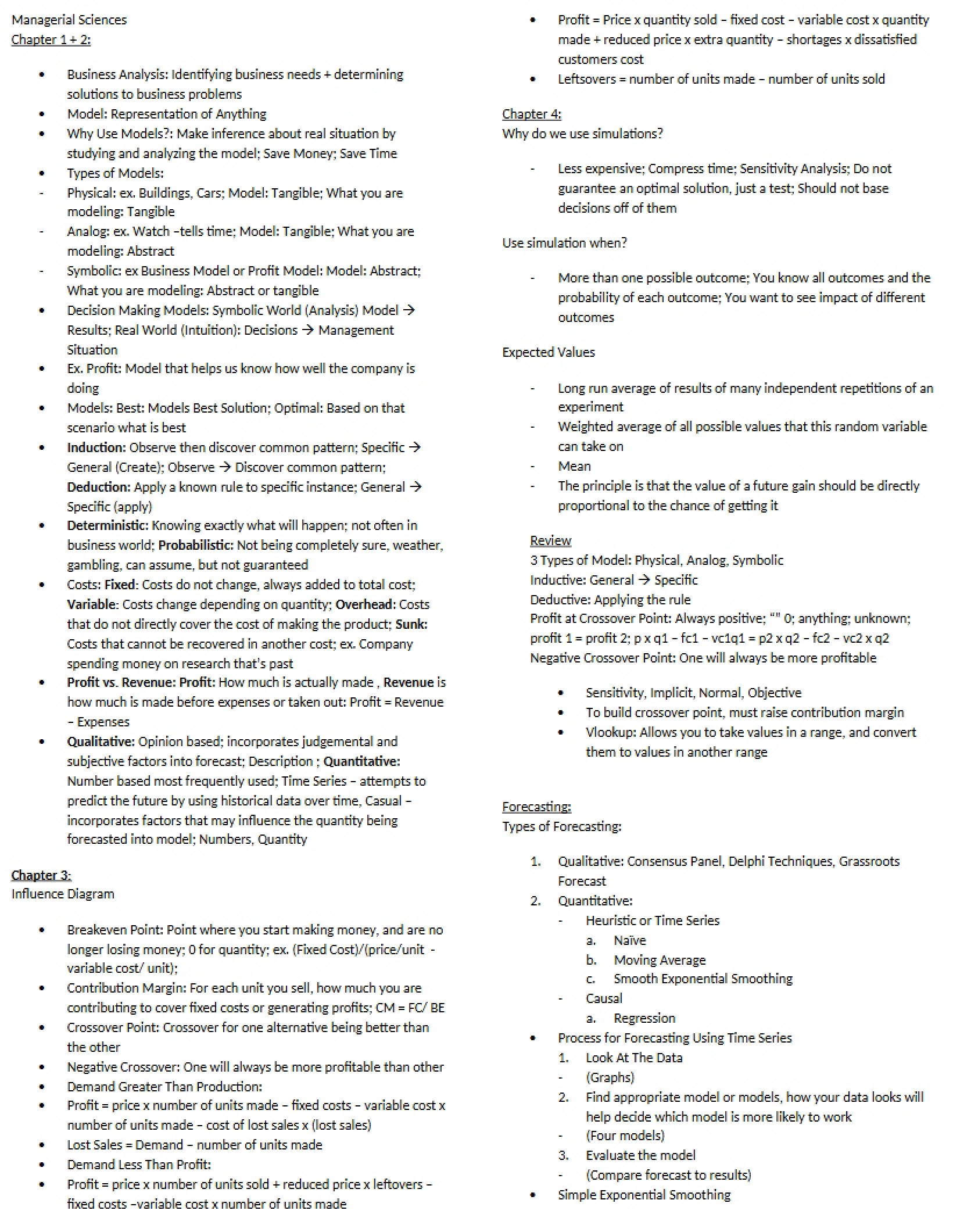 Managerial Sciences Overview