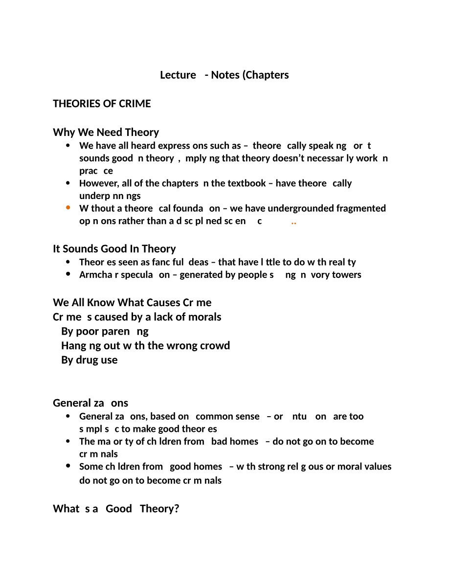 Theories of Crime Lecture Notes