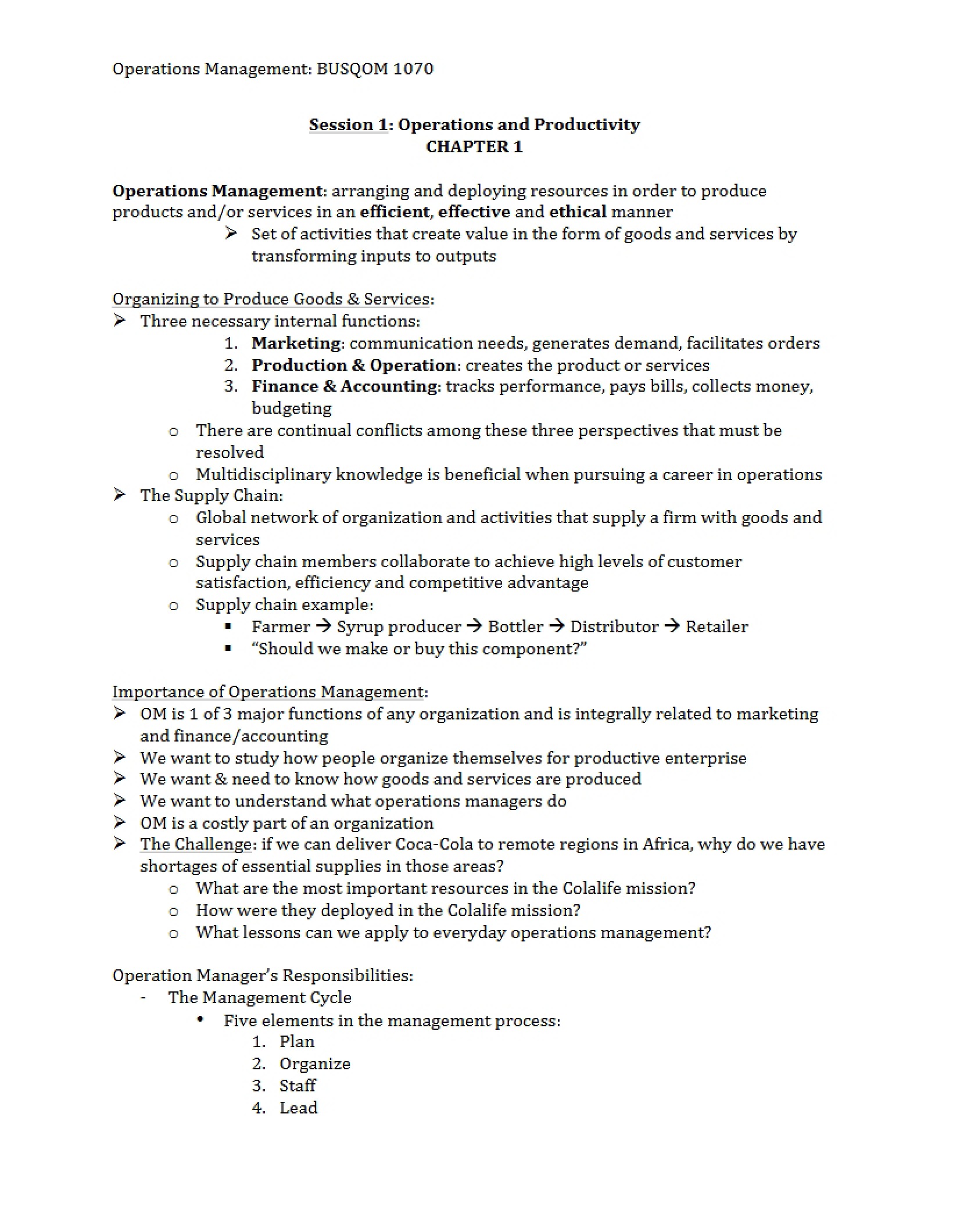 Productivity and Operations