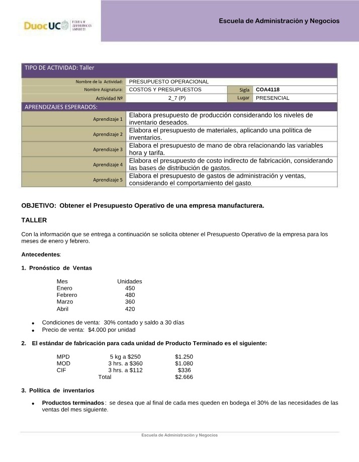 Manufacturing Company Costs - Elaborating the Operational Budget