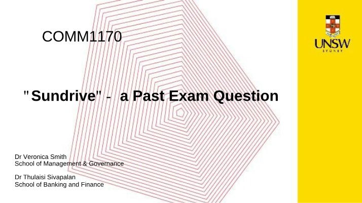 Sundrive Case Study - COMM1170 Week 7 Integration Slides