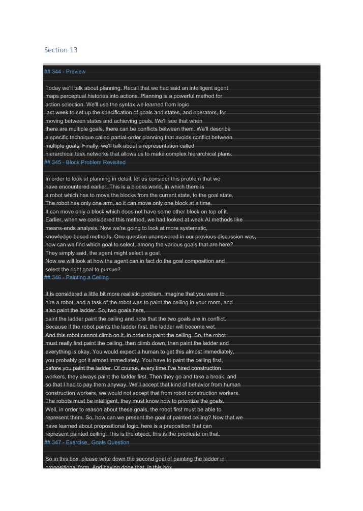 Section 13 - AI Planning Explanations