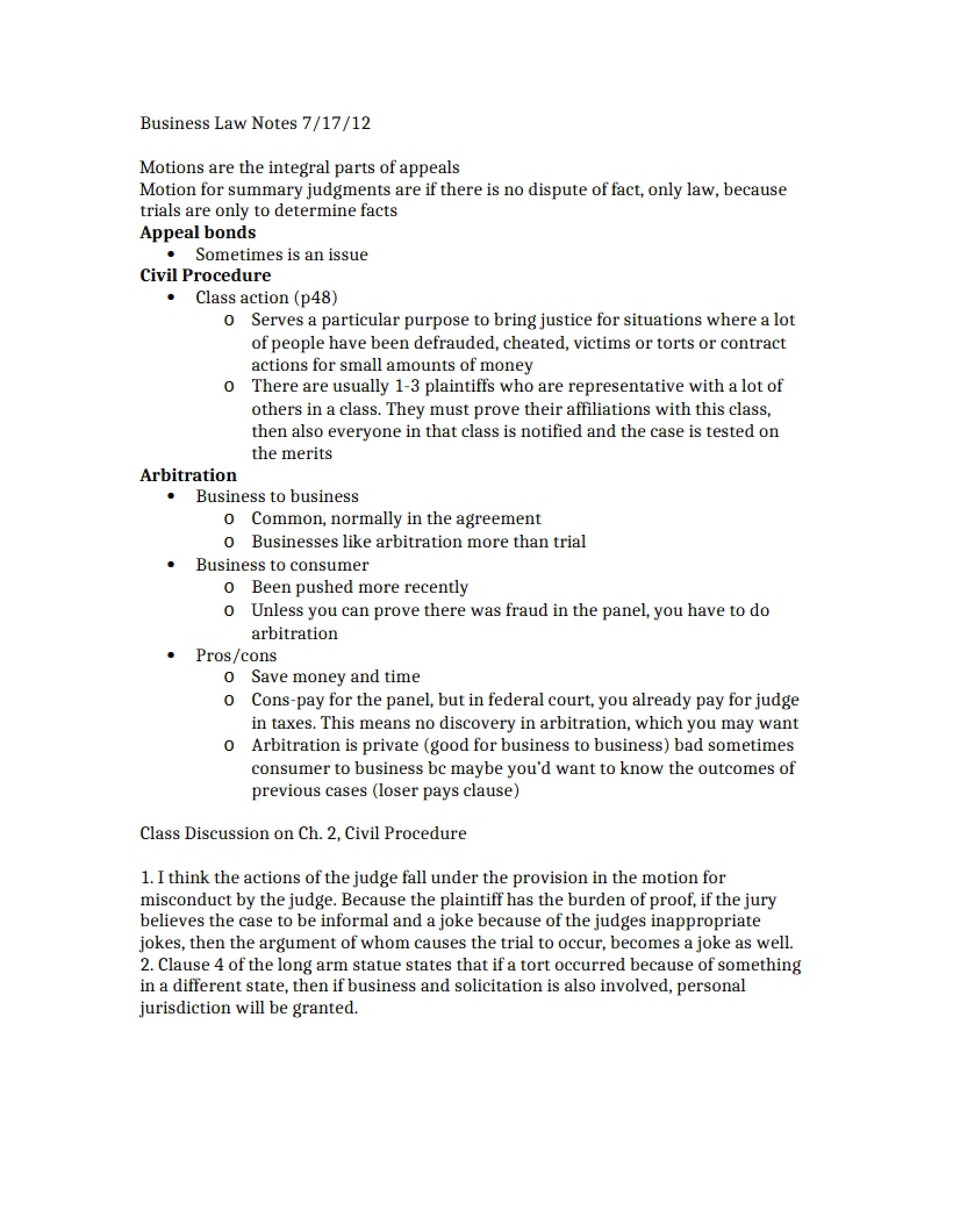 Notes from Lecture