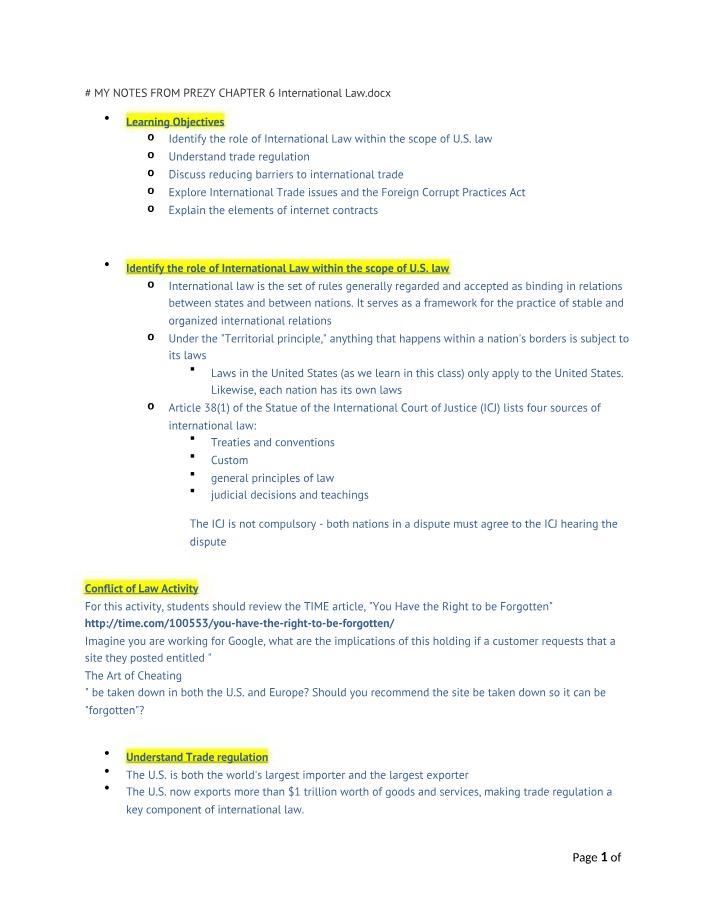 International Law Notes - Chapter 6