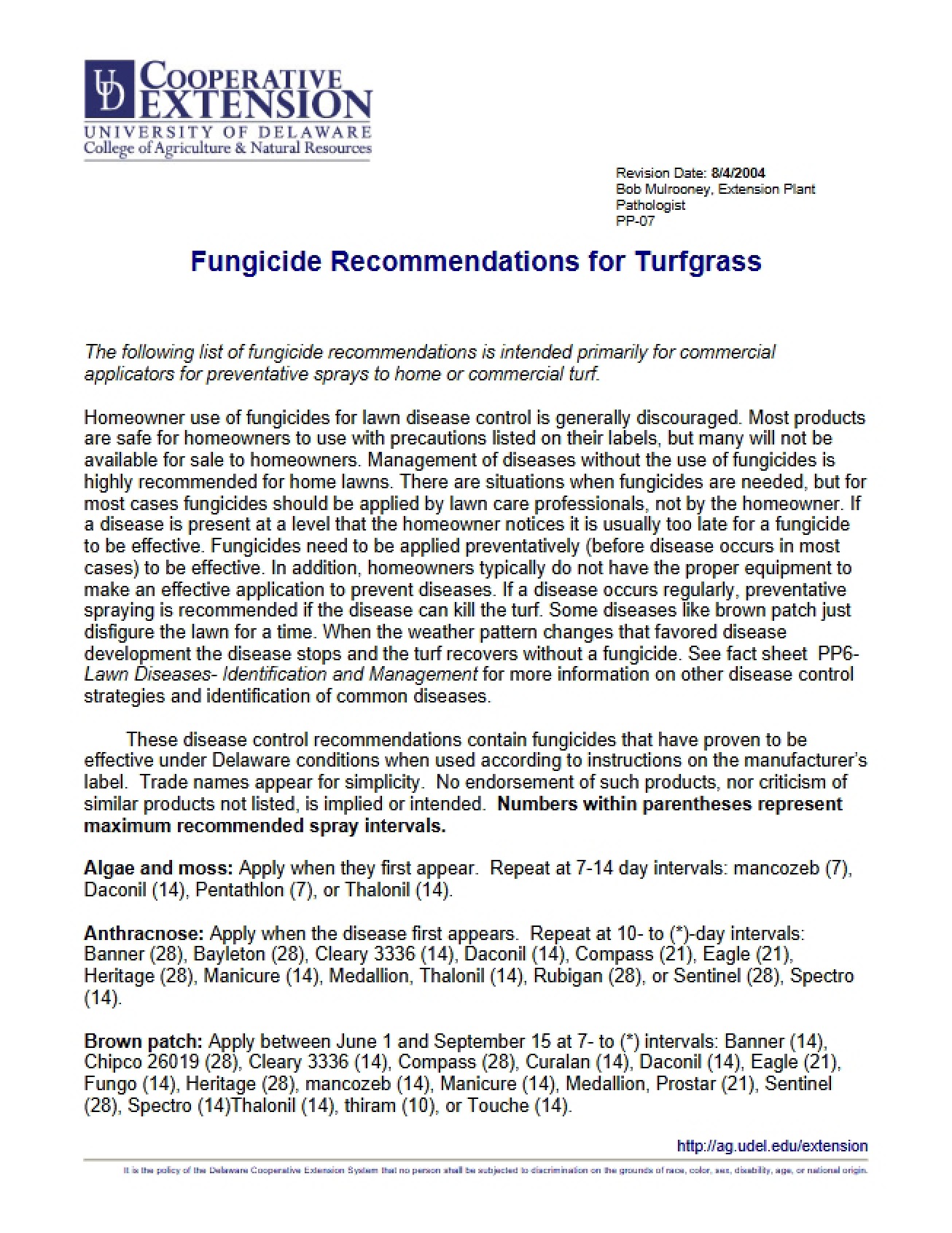 Turfgrass Fungicide Recommendations