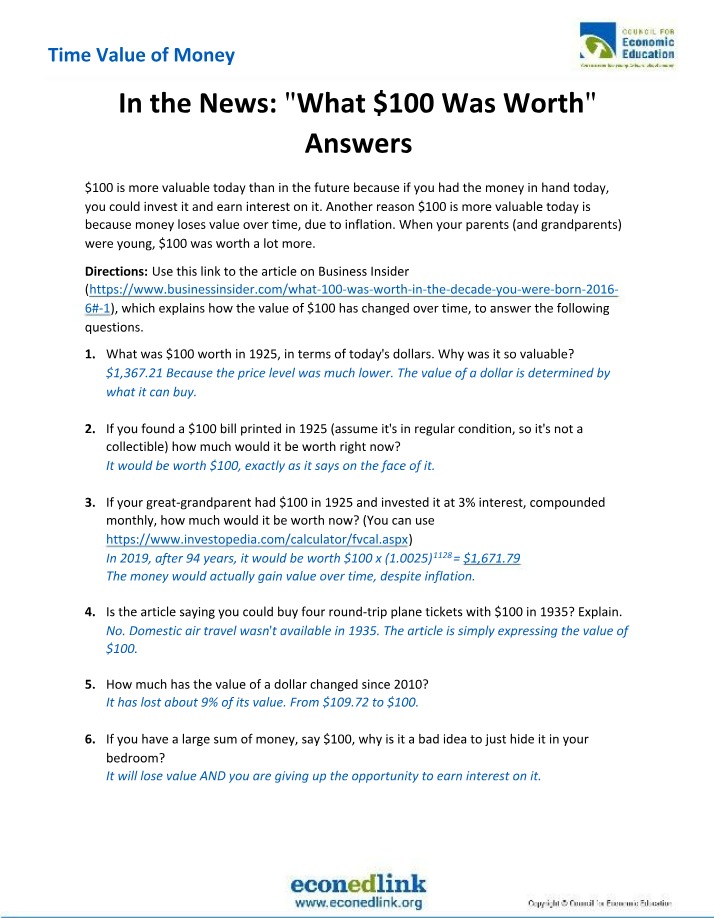 Answers for Extension Activity