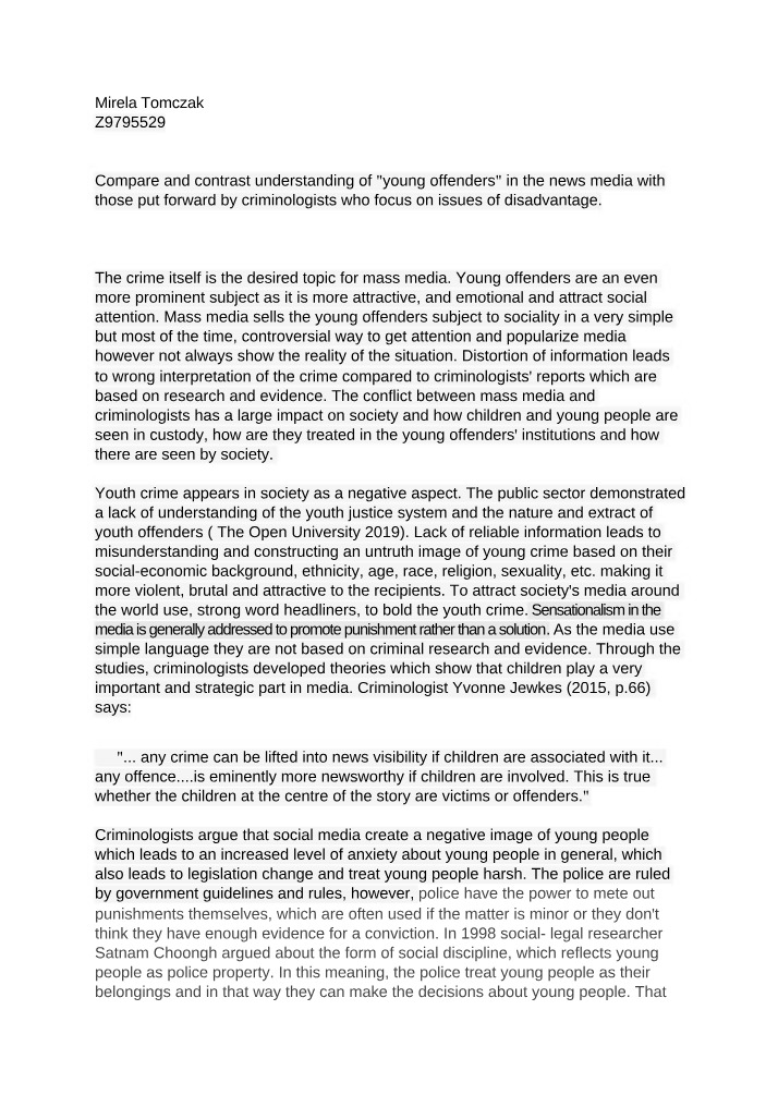 Young Offenders - Media vs Criminologists