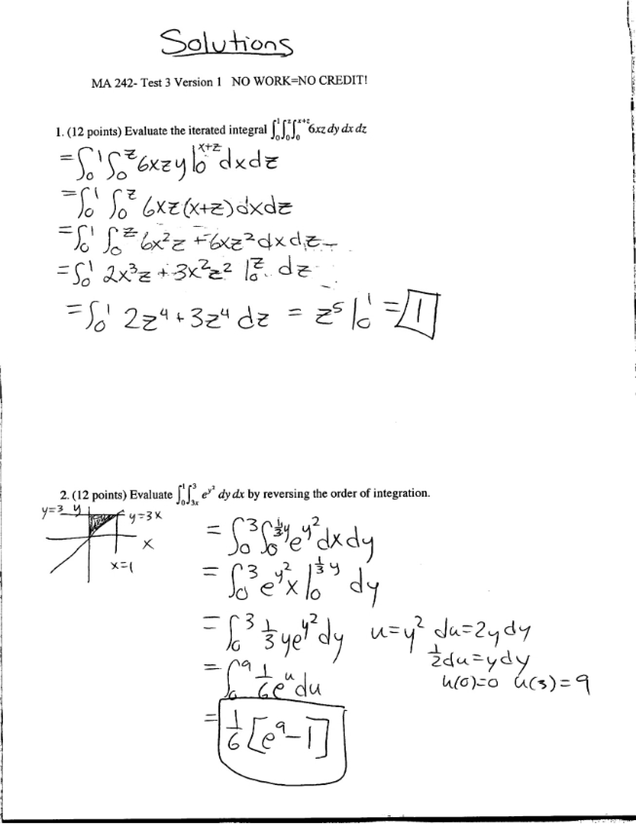 Solutions Test 3 Version 1