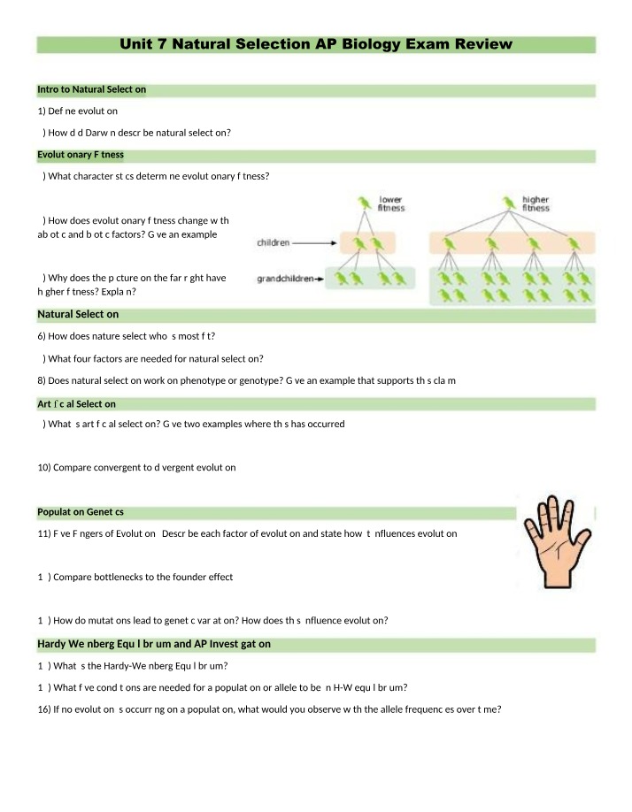 AP Biology Exam Review - Unit 7 Natural Selection