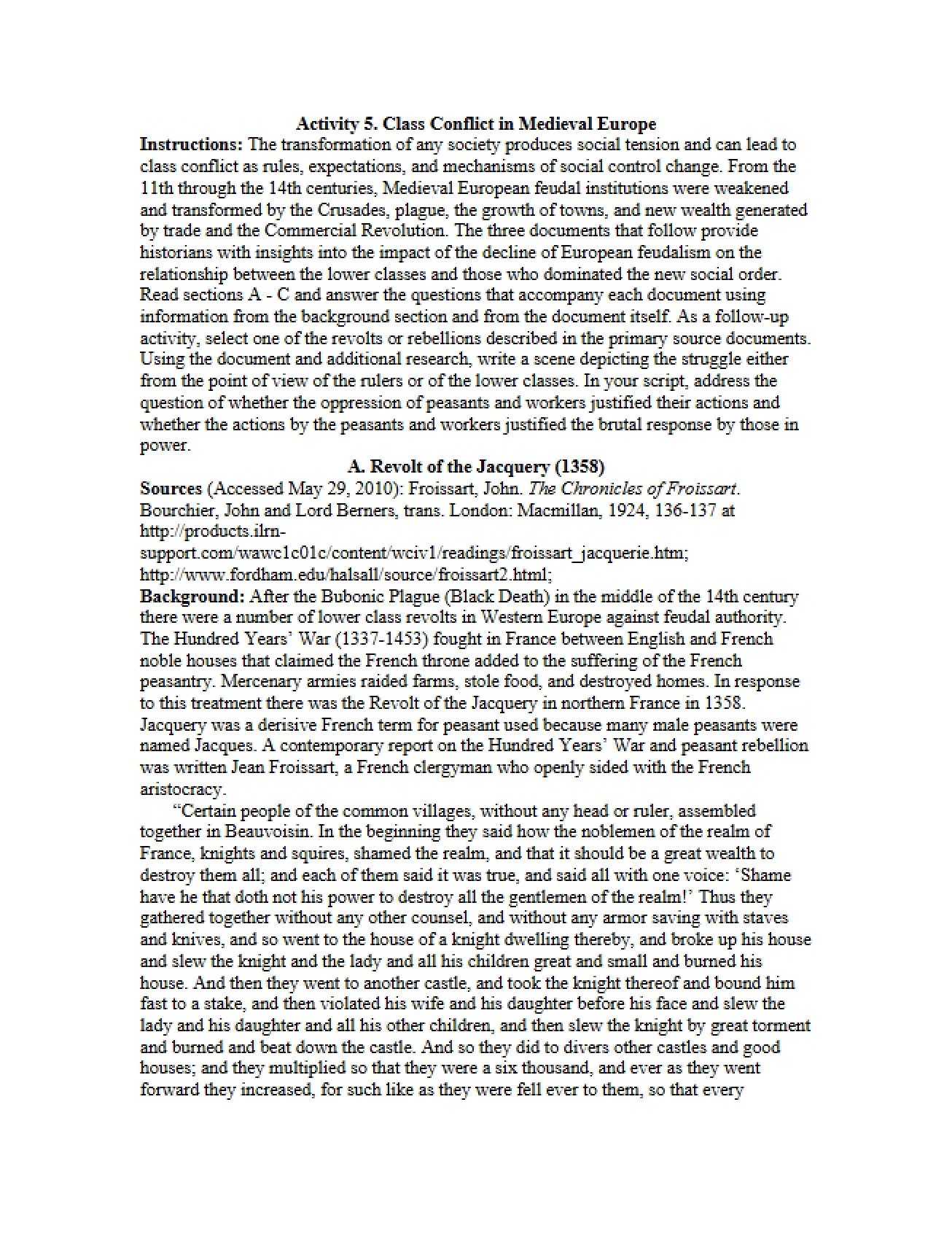 Social Stratification and Class Conflict in the Middle Ages