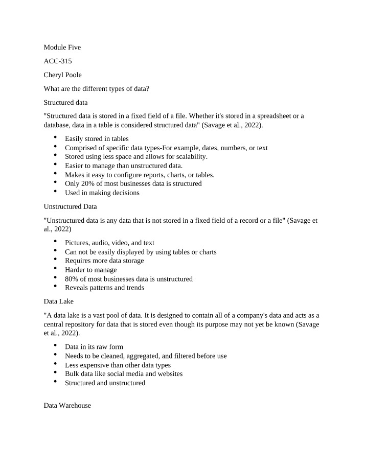 Data Types and Analytics - Module Five