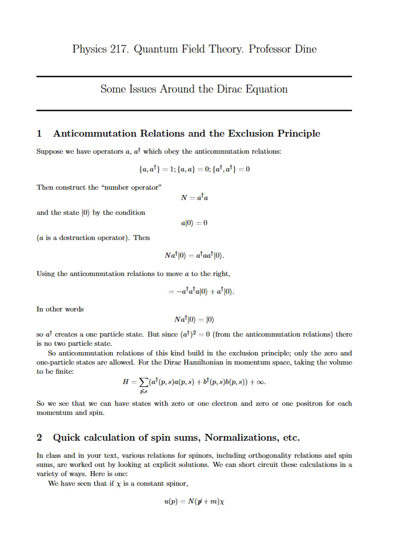 Dirac Equation Issues