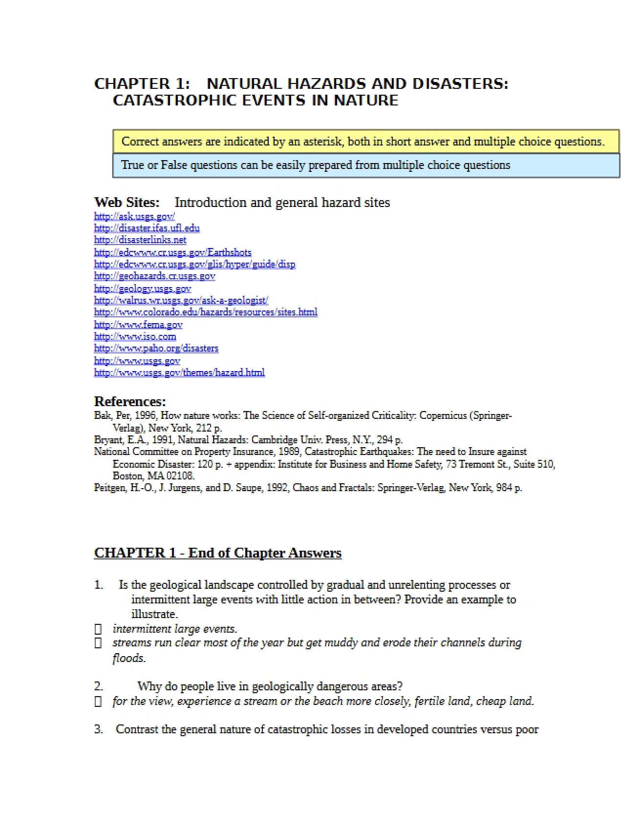 Answers for Chapter 1 End