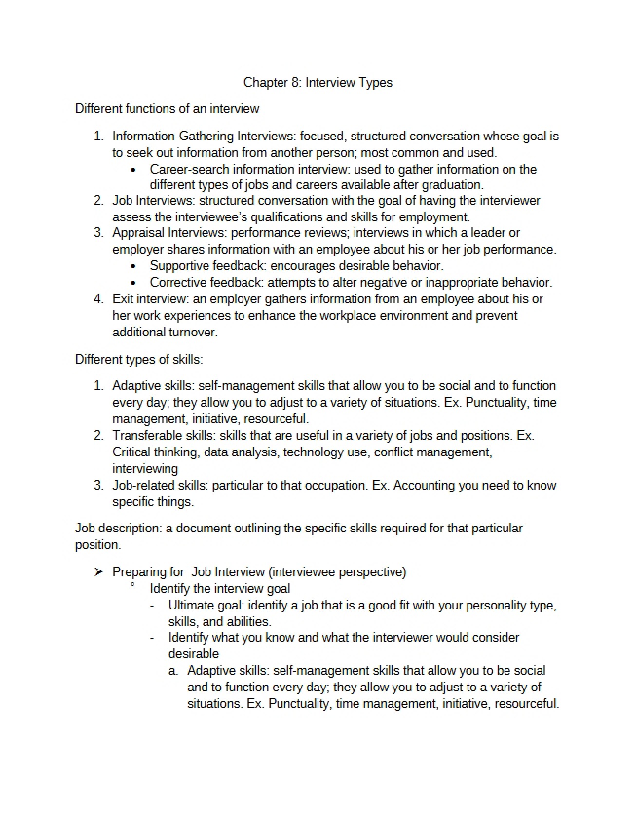 Types of Interviews (Chapter 8)