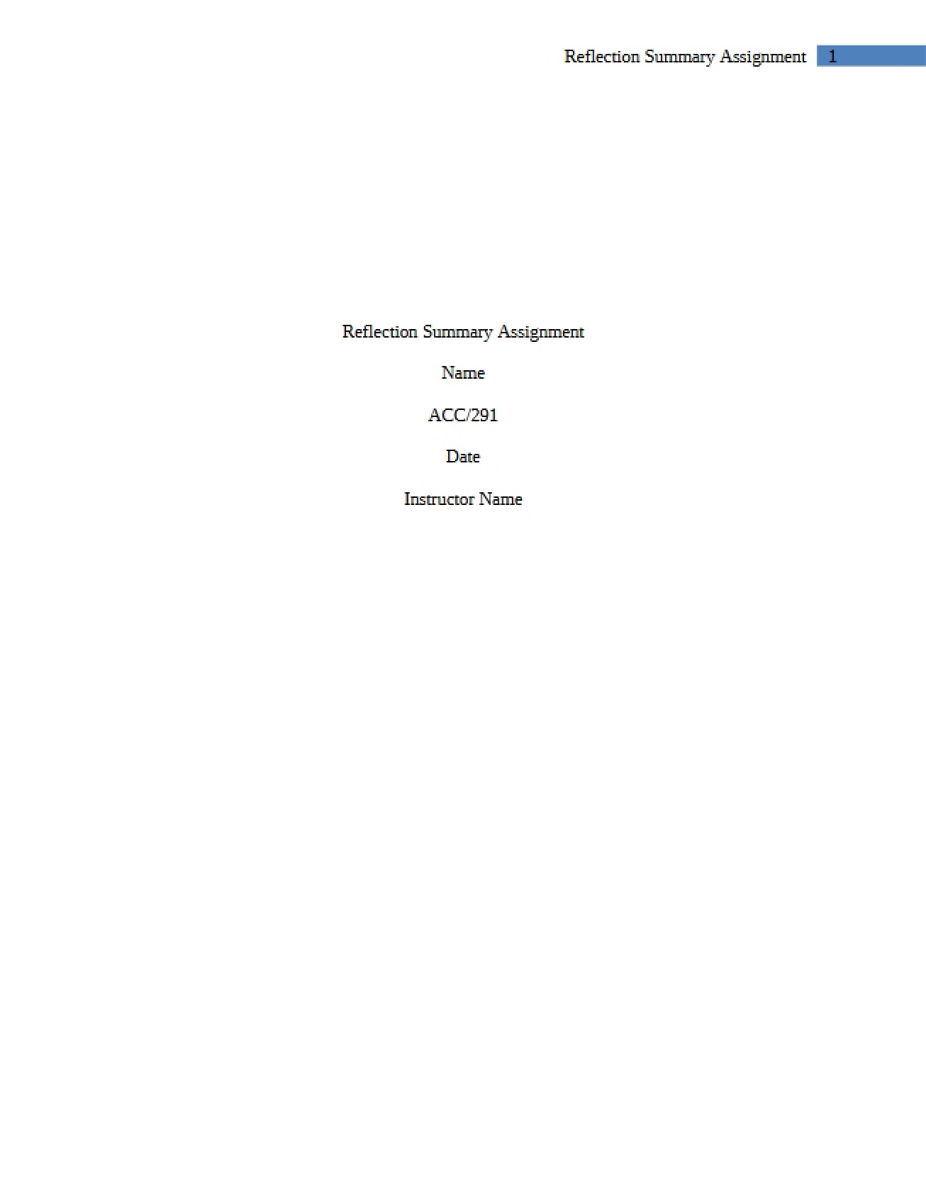 Reflection Summary Assignment (I)