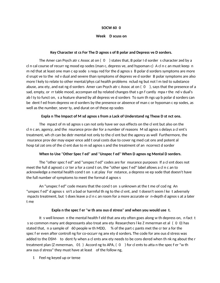 Bipolar and Depressive Disorders - Diagnostic Characteristics