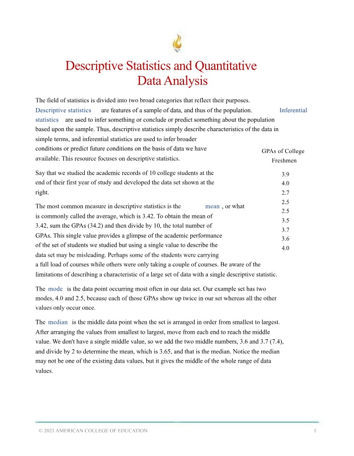 Module 3 - Descriptive Statistics and Quantitative Data Analysis