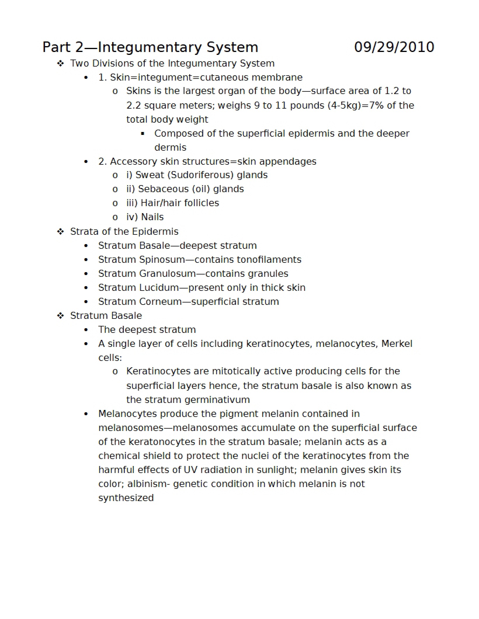 Integumentary System - Part Two