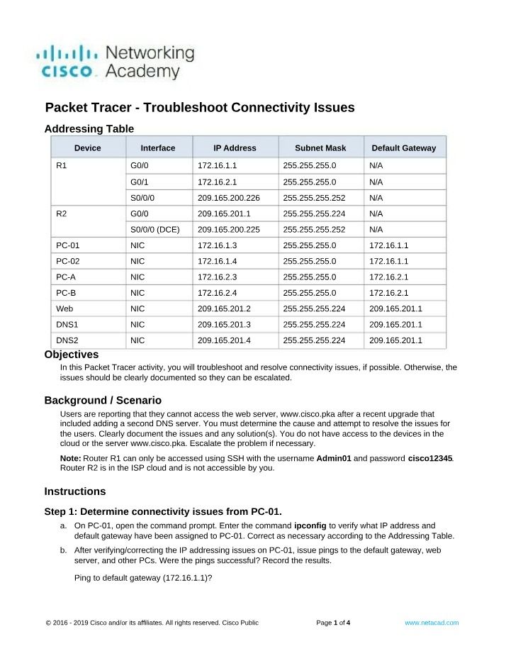 Troubleshooting for Connectivity Issues