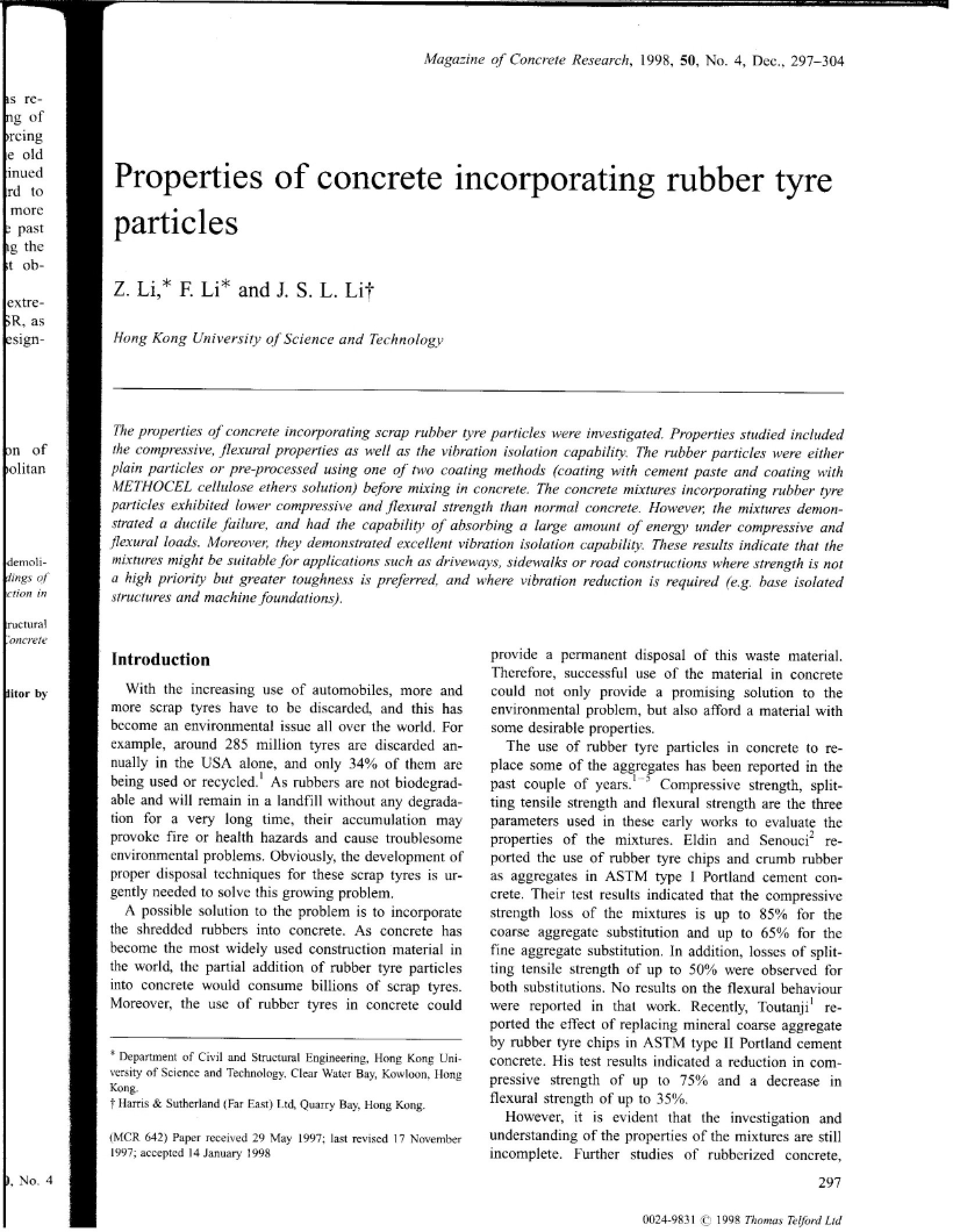 Rubber Type Particle Incorporation in Concrete Properties