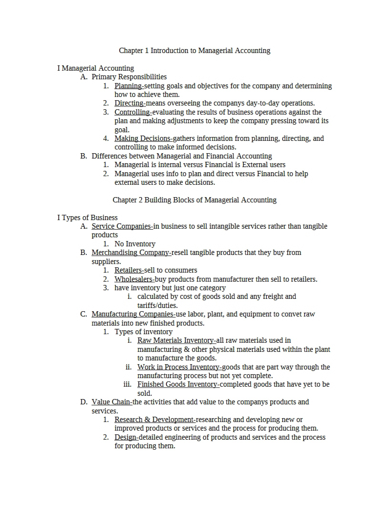 Introduction to Managerial Accounting Chapter 1