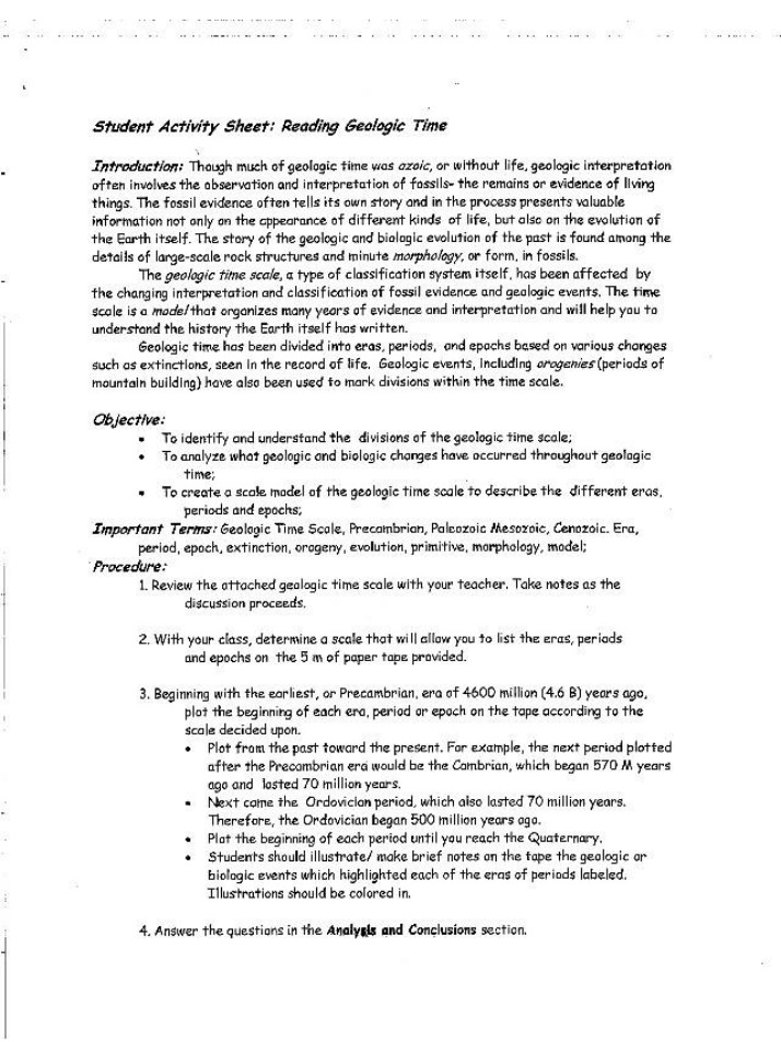 Worksheet on Reading Geologic Time