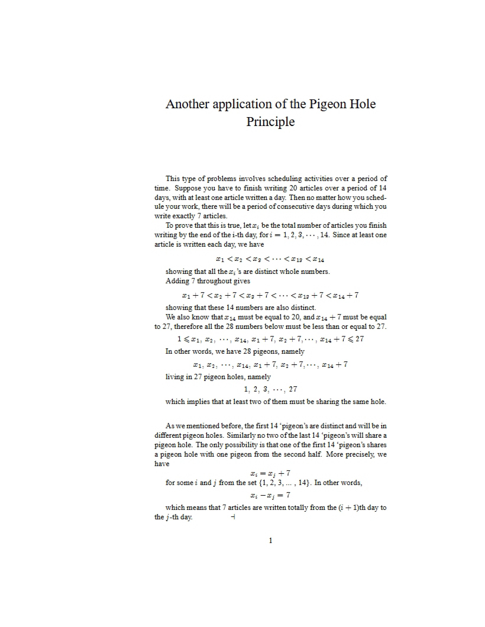 Pigeon Hole Principle Additional Applications