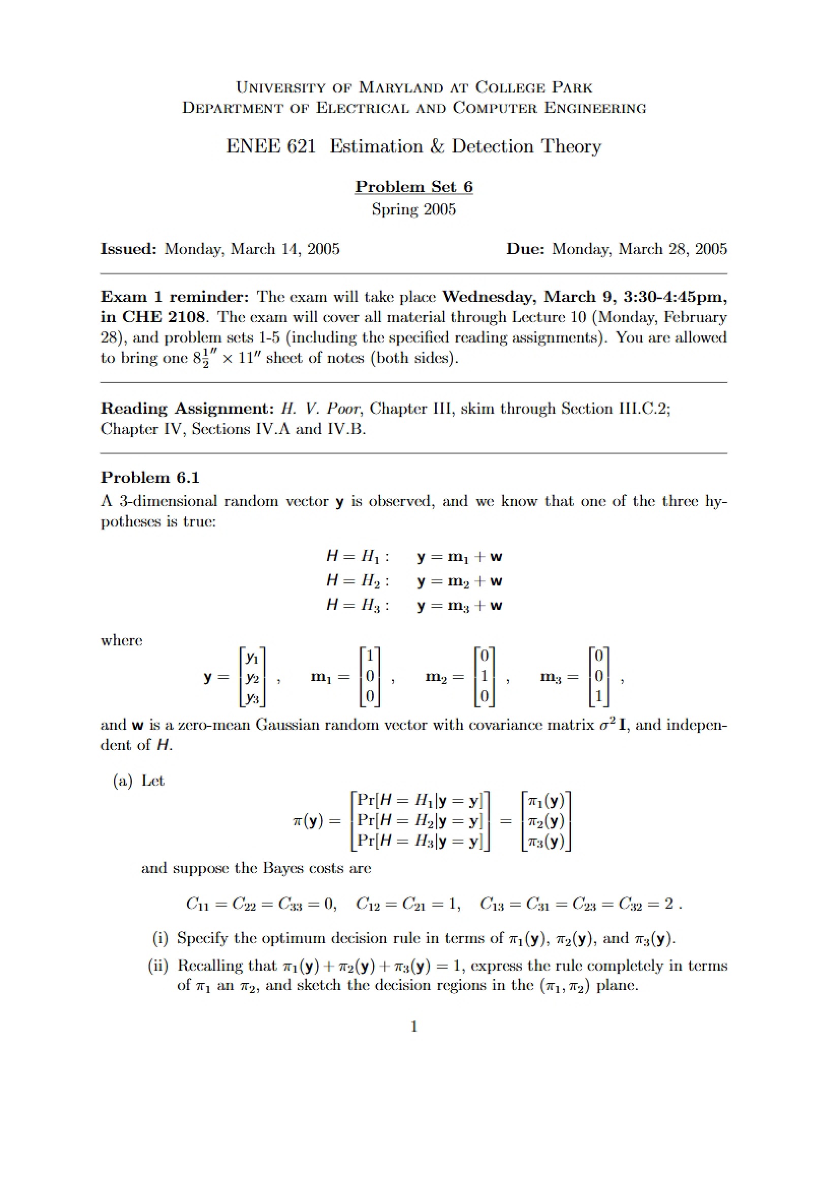 Sixth Problem Set