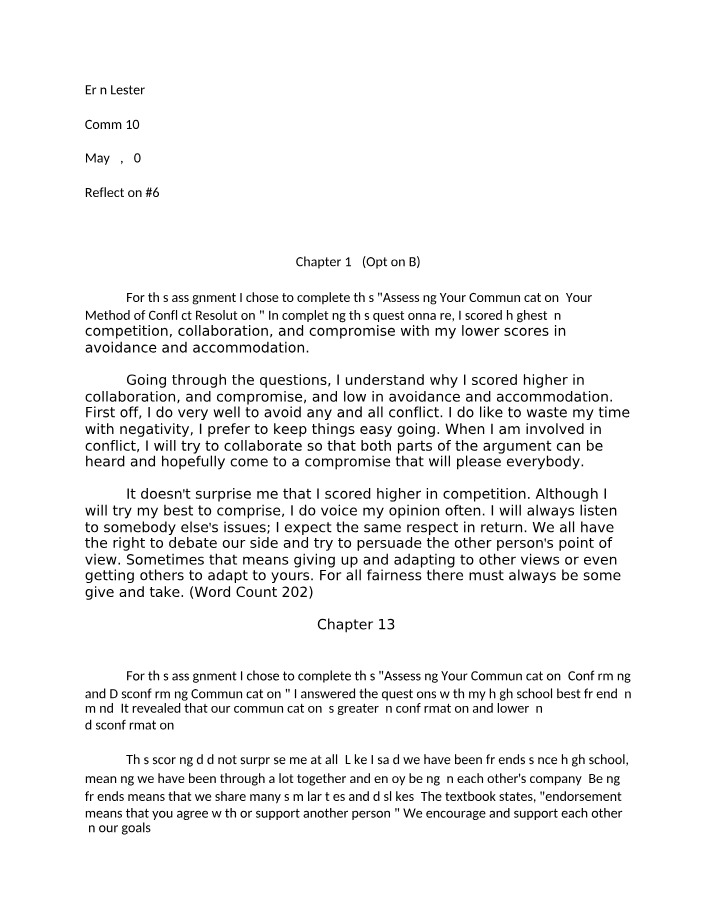 Communication Reflection 6 - Conflict Resolution and Disconfirming Styles