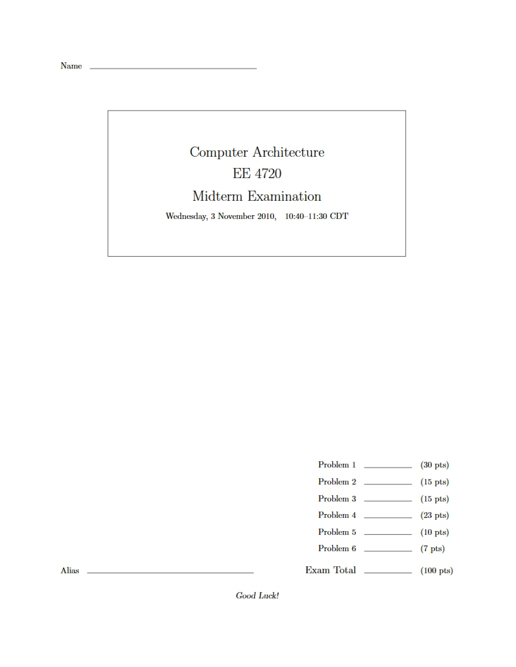 Computer Architecture Midterm