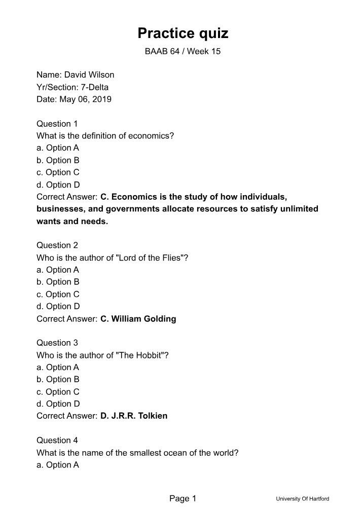 BusinessGeneral Practice Quiz
