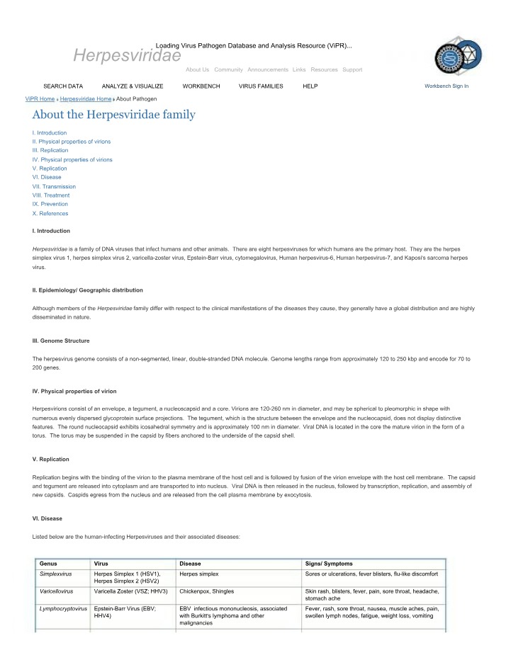 Herpesviridae - Virus Pathogen Database and Analysis Resource