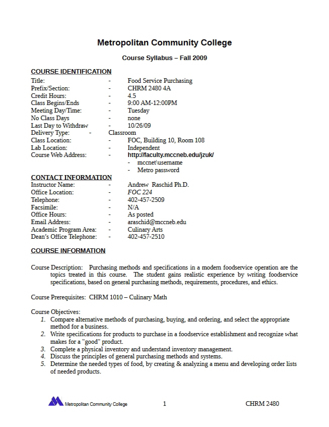 Syllabus for Purchasing
