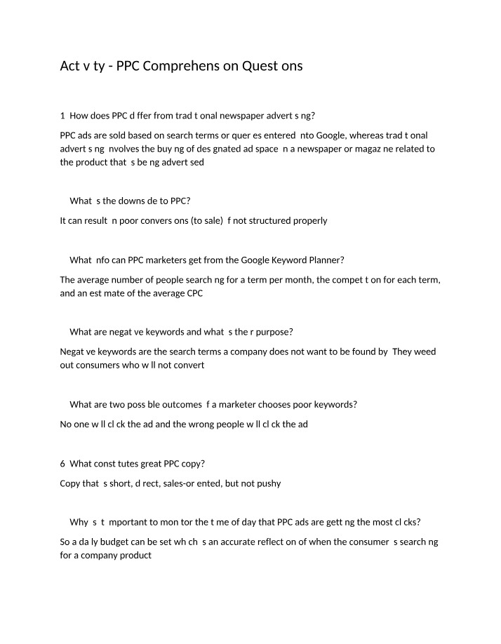 Comprehension Questions - PPC