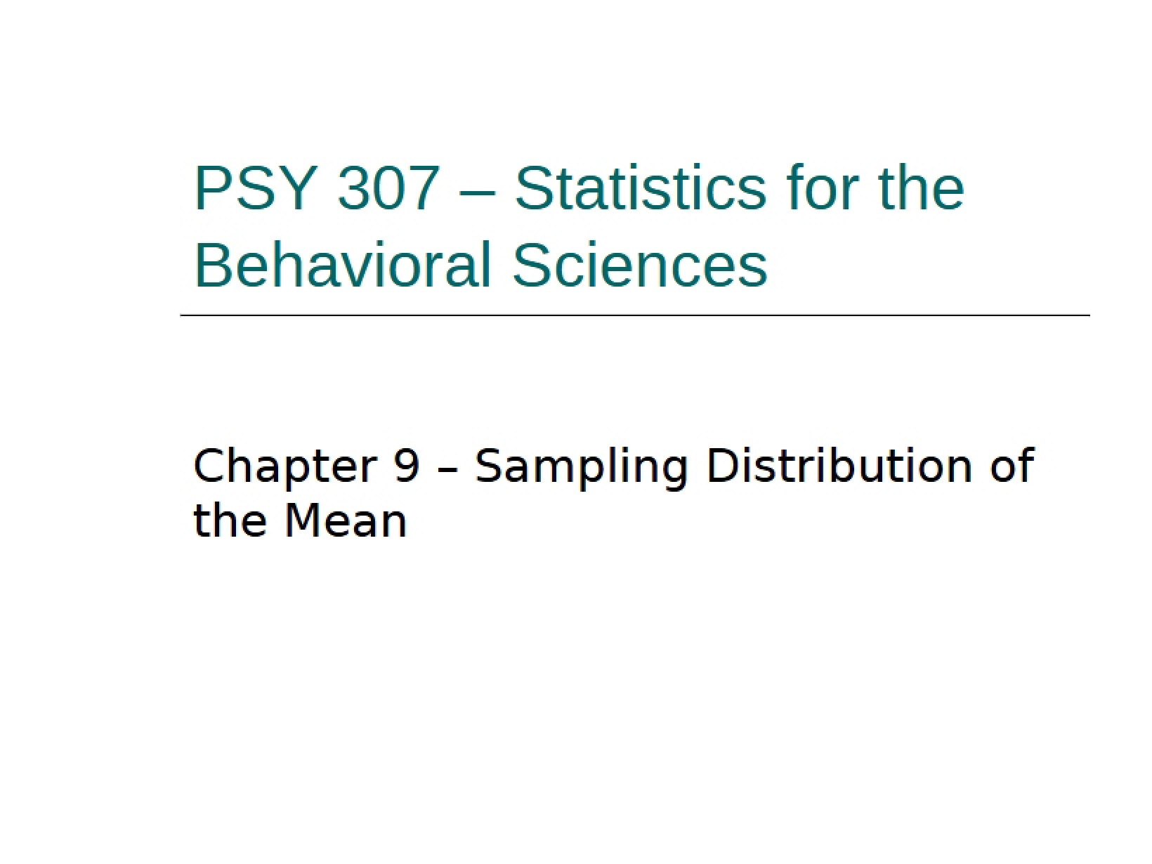 Mean Sampling Distribution (Chapter 9)