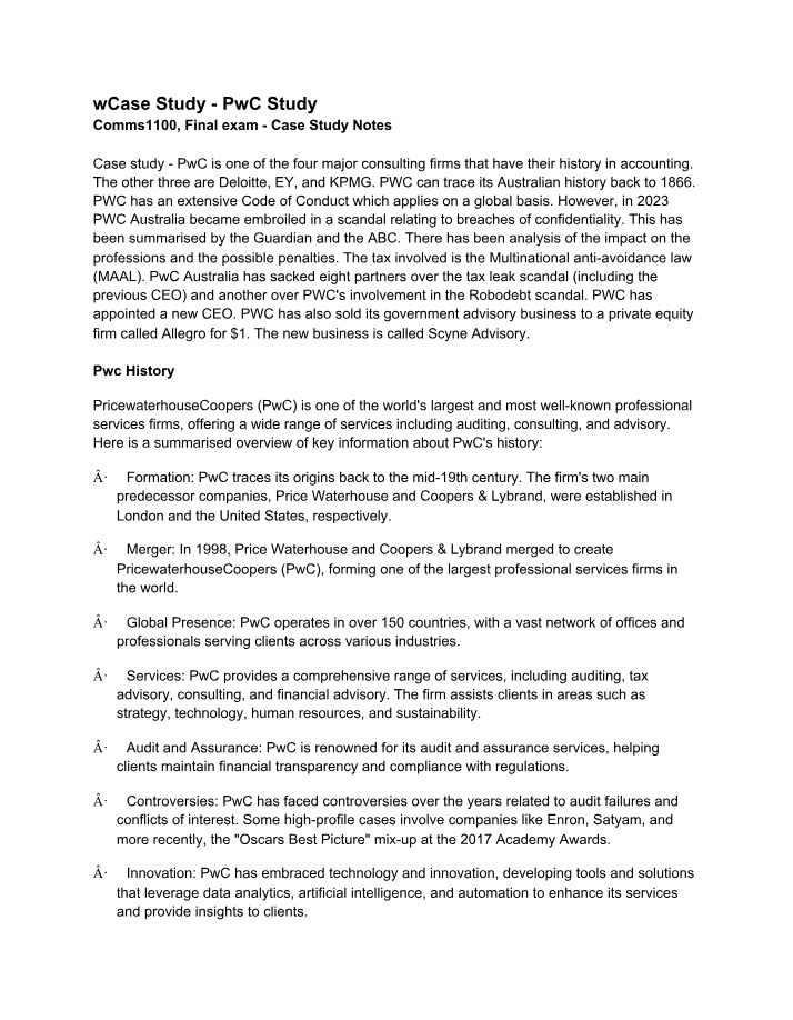 PwC Case Study