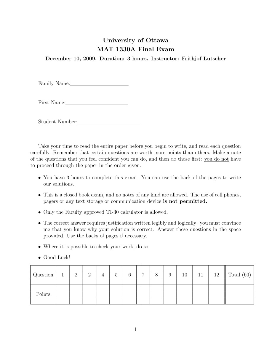 MAT 1330A Final Exam Version 2