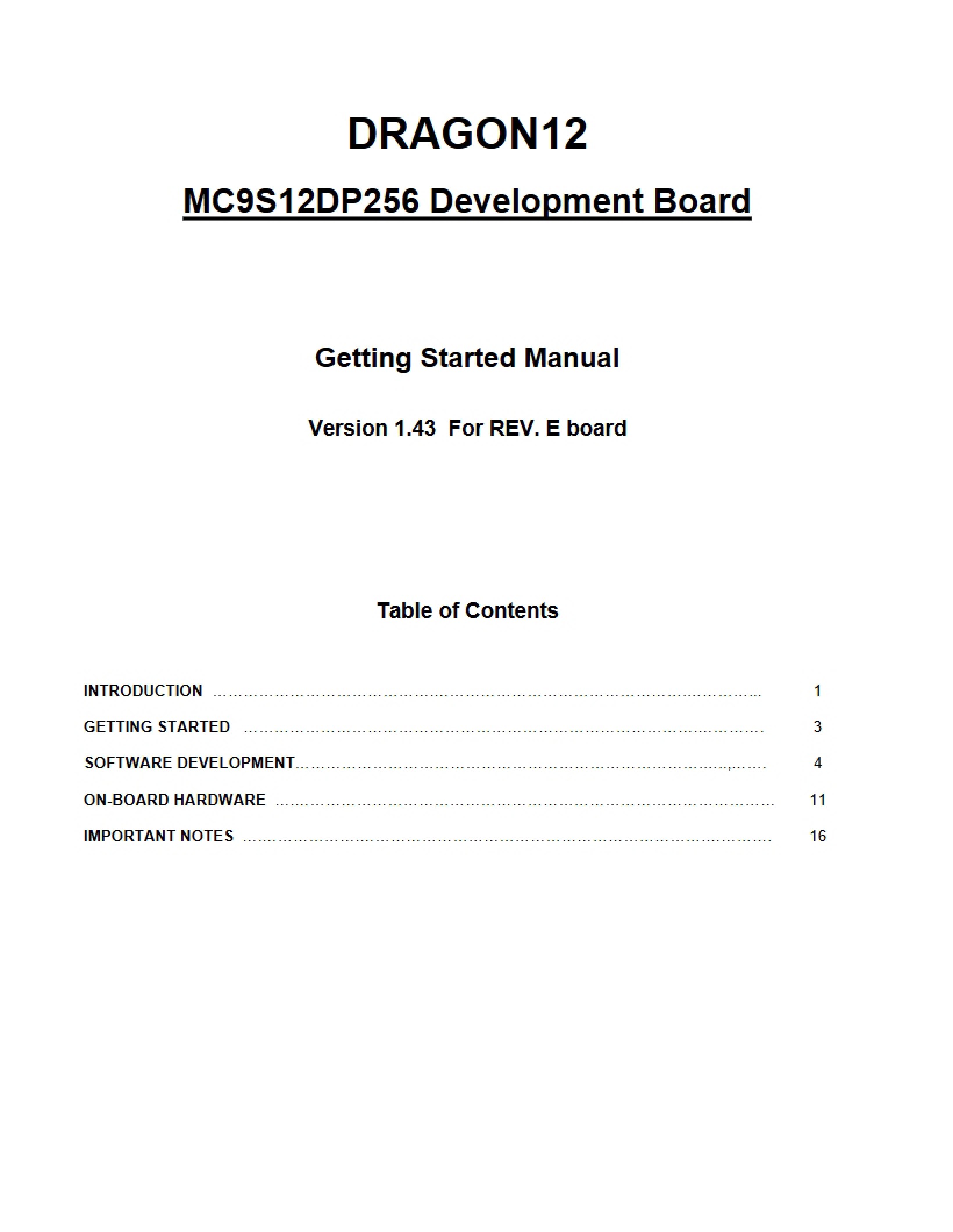 Manual for DRAGON12 MC9S12DP256 Development Board