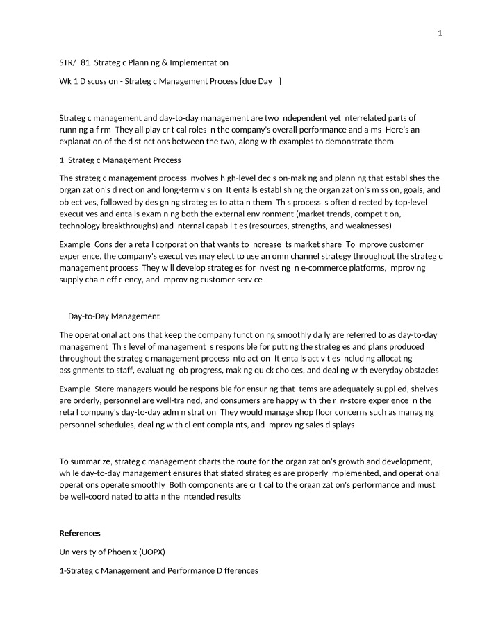 Strategic Management Process - Week 1 Discussion