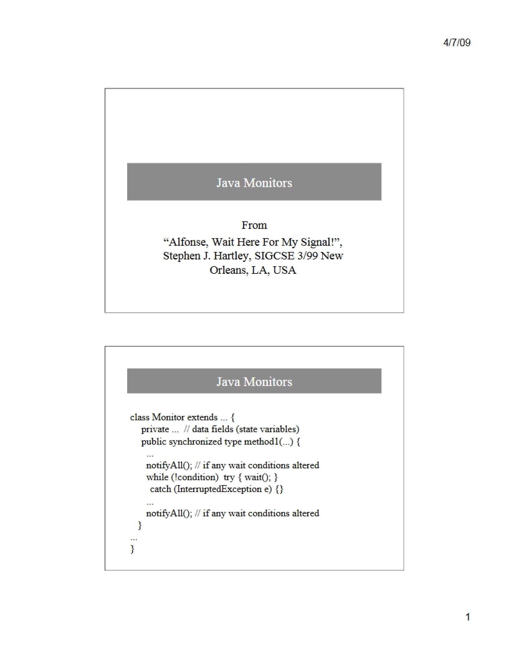 Monitors in Java