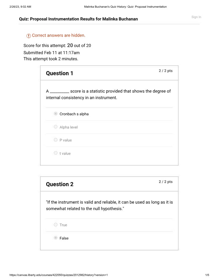 Proposal Instrumentation Quiz - Malinka Buchanan